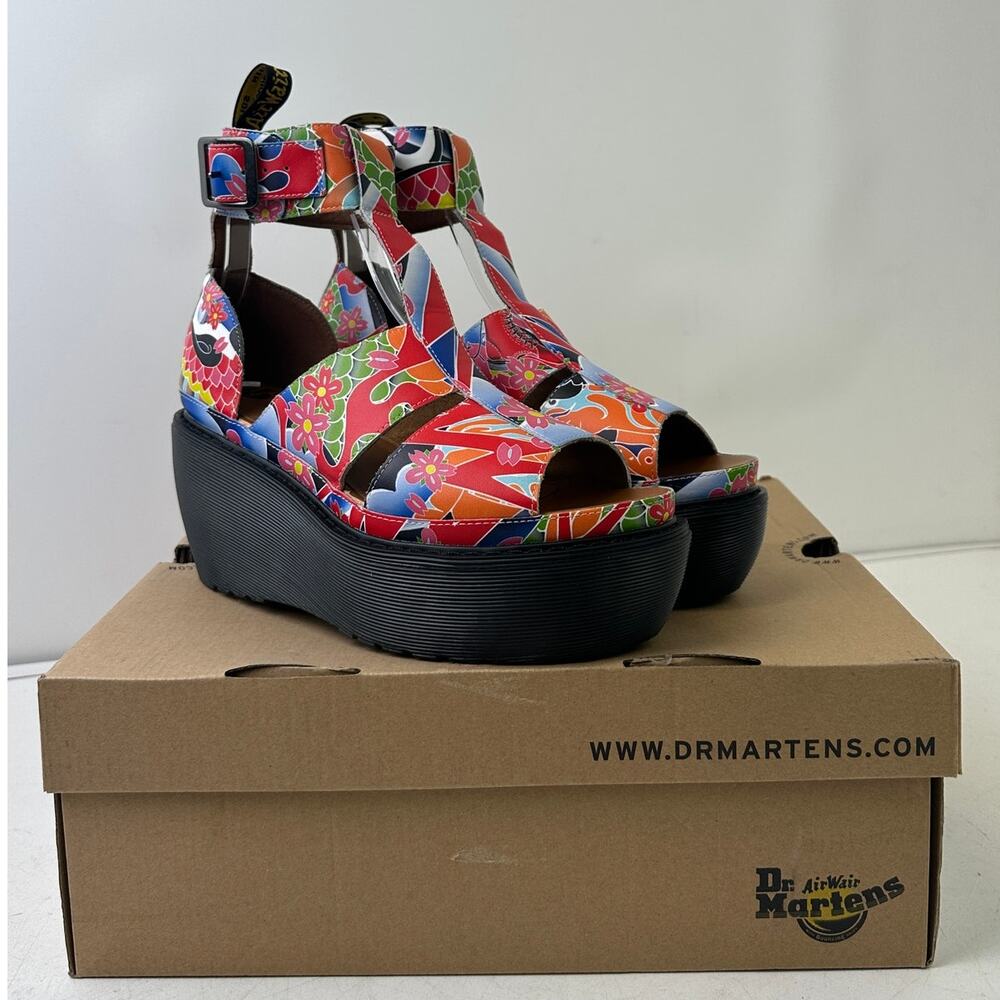 Dr. Martens Bessie Psychedelic Tattoo Wedge Sandals Women's Sz 8